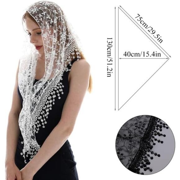 Triangle Lace Mantilla Veil Tulle Scarf Red - Picture 5 of 6